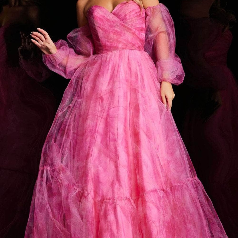Jovani Pink Long Sleeve Gown - Picture 2 of 3